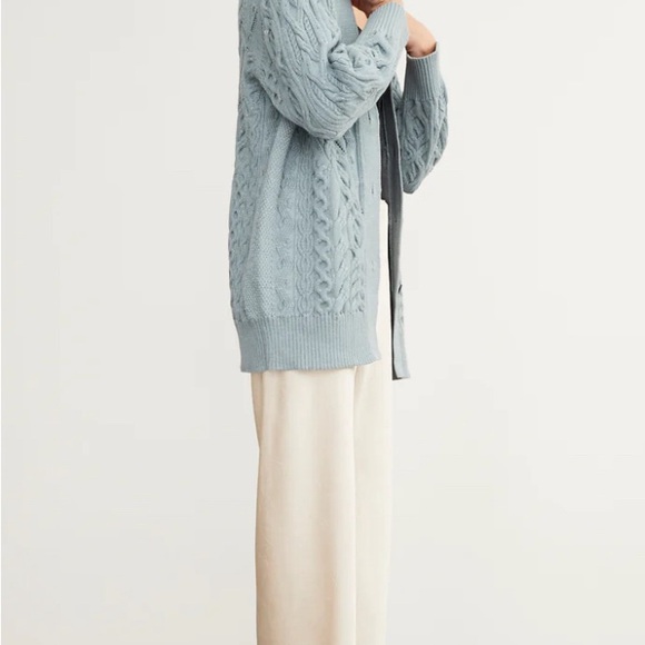 Vince - Aran Cable Cardigan in Light Sea Stone. Size 1x - Picture 3 of 6